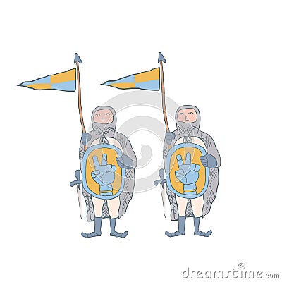 Knights in armour with shield and sword. Vector Illustration