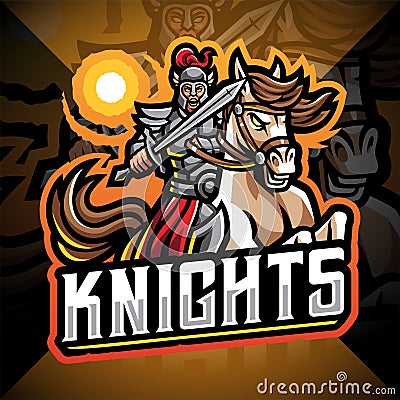 Knights with horse jump esport mascot logo Vector Illustration