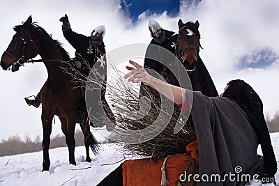 Knights Hospitaller and the peasant Stock Photo