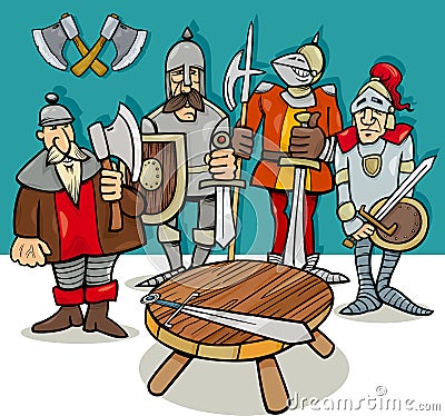 Knights of the round table cartoon Vector Illustration