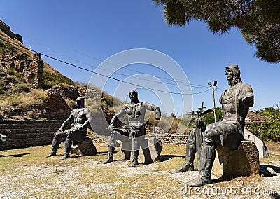 Knights with severed body parts at the foot of the Gori Fortress Stock Photo