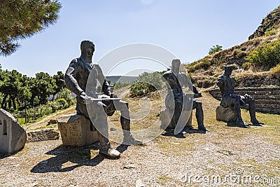 Knights with severed body parts at the foot of the Gori Fortress Stock Photo