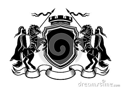 Knights with spears riding a horse and shield. Vector Illustration