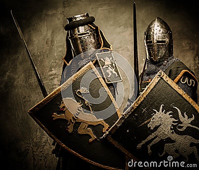 Knights with swords and shields Stock Photo