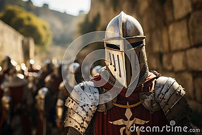 Knights Templar stationed in the Holy Land during the Crusades, illustrating their dedication to protecting sacred sites. Stock Photo