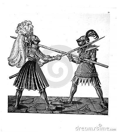 Knights tournament. Old image Cartoon Illustration