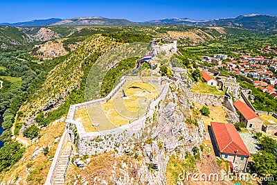 Knin fortress aboce Krka river aerial view Stock Photo