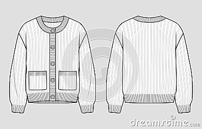 Knit round neck cardigan Vector Illustration