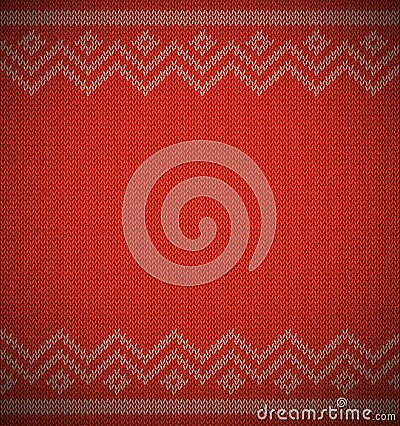 Knit christmas geometric background with empty space for text. Realistic xmas vector pattern. Knitted winter red color sweater Vector Illustration