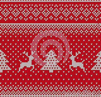 Knit christmas pattern. Vector illustration. Red seamless print Vector Illustration