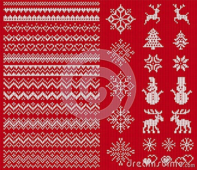 Knit elements. Vector illustration. Christmas sweater seamless texture. Knitted print Vector Illustration