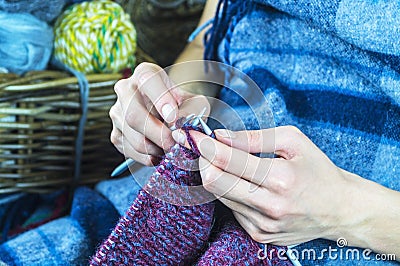 Knit from natural yarn Stock Photo