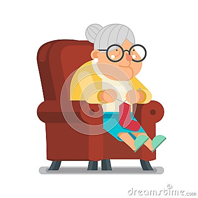 Knit Wool Sock for Grandchildren Sit Rest Granny Old Lady Character Cartoon Flat Design Vector illustration Vector Illustration