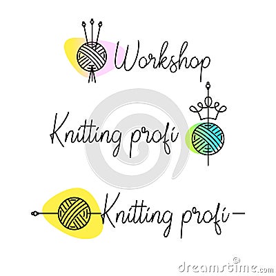 Knit workshop, creative course, master class vector template log Stock Photo