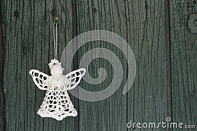 Knitted angel for christmas greetings card Stock Photo