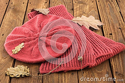 The knitted beret and the scurf Stock Photo