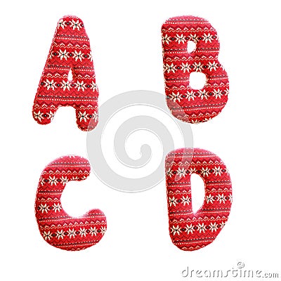 Knitted christmas fabric alphabet - letters A-D Stock Photo