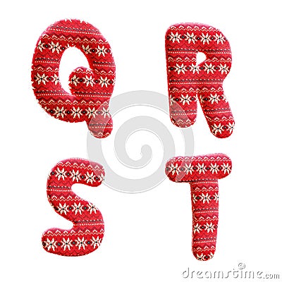 Knitted christmas fabric alphabet - letters Q-T Stock Photo