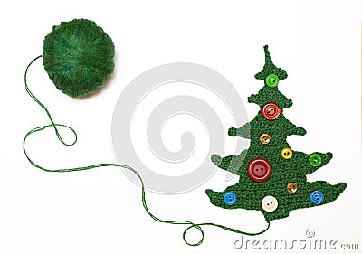 Knitted christmas tree against white Stock Photo