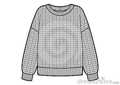 Knitted classic sweater, fashion flat sketch template Vector Illustration
