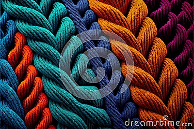 AI generated macro view on knitted colorful cloth Stock Photo