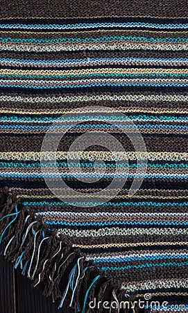 Knitted fabric fragment handmade with strips Stock Photo