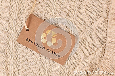 Knitted fabric with label saying 'recycled fabric' Stock Photo