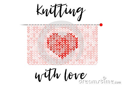 Knitted fabric in pink shades with a red heart. Vector illustration Vector Illustration