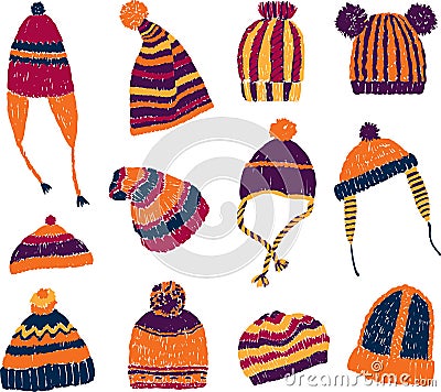 Knitted hats Vector Illustration
