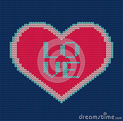 Knitted heart. Vector seamless pattern for sweater. Vector Illustration