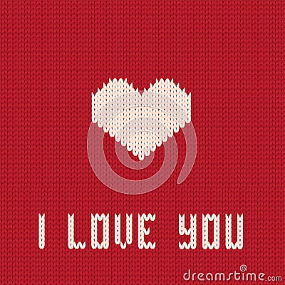 Knitted heart. Valentines day card. Vector Illustration