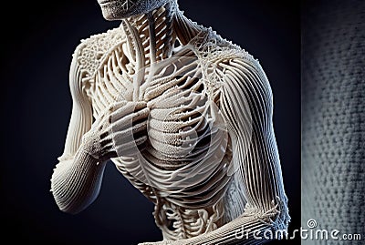 Knitted human anatomical structure skeleton, muscles and bones, needlework art. Generative AI Stock Photo