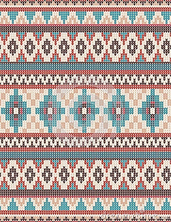 Knitted Indian rug paisley ornament seamless pattern. Ethnic Mandala print Vector Illustration