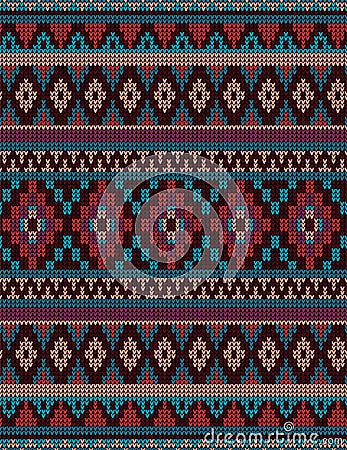 Knitted Indian rug paisley ornament seamless pattern. Ethnic Mandala print Vector Illustration