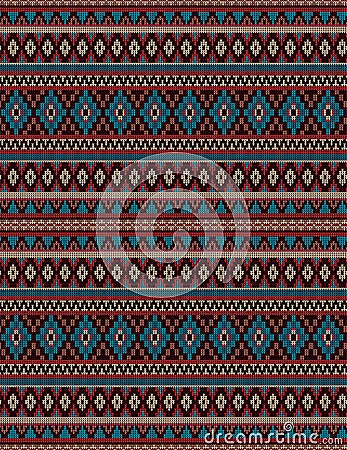 Knitted Indian rug paisley ornament seamless pattern. Ethnic Mandala print Vector Illustration