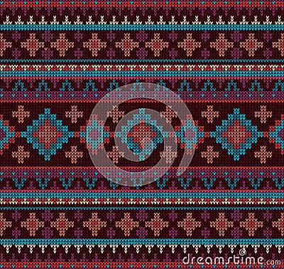 Knitted Indian rug paisley ornament seamless pattern. Ethnic Mandala print Vector Illustration