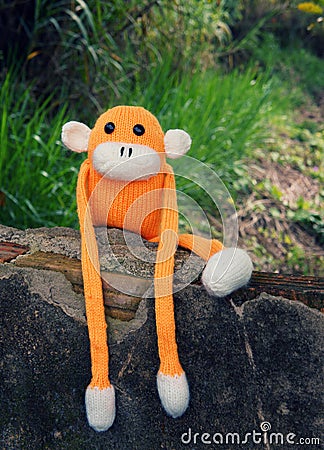 Knitted lonely monkey, symbol of year 2016 Stock Photo