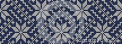 Knitted pattern on a blue background. Ornament. Border. Seamless sample Vector Illustration