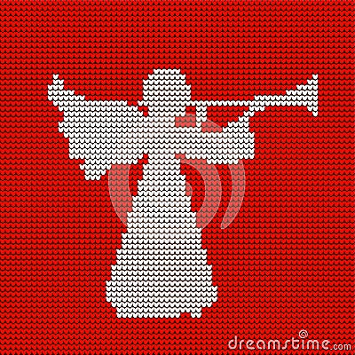 A knitted pattern, a heavenly angel blows a trumpet. Christmas. Vector Illustration