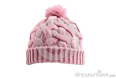 Knitted Pink Hat On Isolated White Background Stock Photo