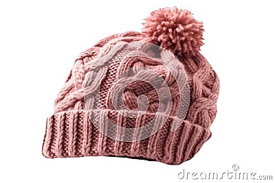 Knitted Pink Hat On Isolated White Background Stock Photo