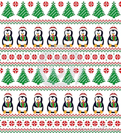 Knitted, pixel Christmas and New Year pattern. Wool Knitting Sweater Design. Wallpaper wrapping paper textile print. Eps Vector Illustration