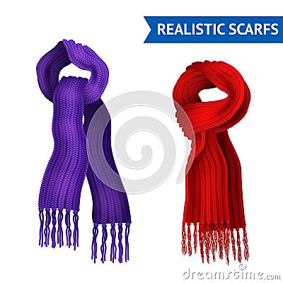 Knitted Scarf Image Set Vector Illustration