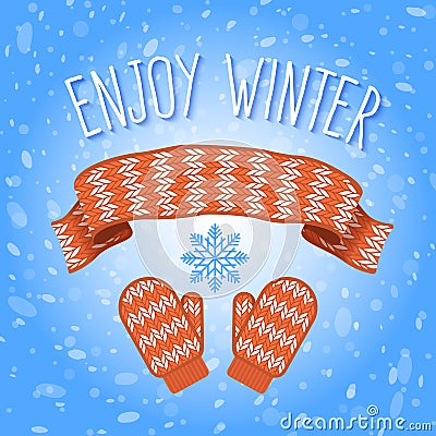 Knitted Scarf and Mittens Vector Illustration