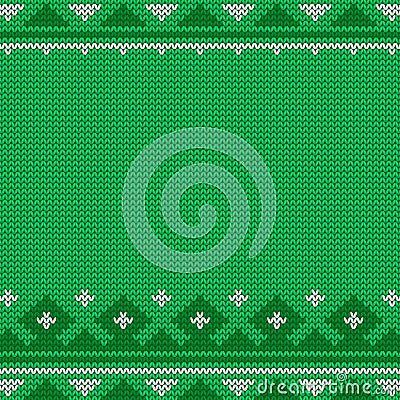 Knitted seamless green Christmas pattern with traditional ornament Vector Illustration