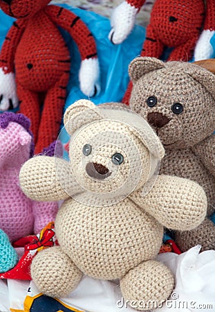 Knitted soft toys, handmade Stock Photo