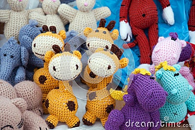 Knitted soft toys, handmade Stock Photo