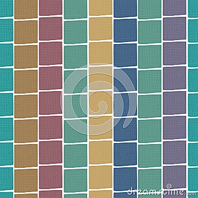 Knitted squares seamless pattern. Doodle handcraft elements vector background. Trendy hand made print, decorative Vector Illustration