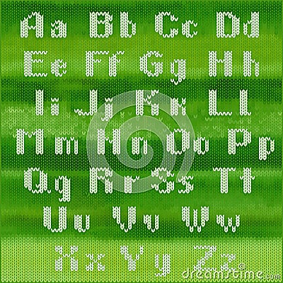 Knitted vector alphabet, white bold sans serif letters. Part 1 - letters. Vector Illustration