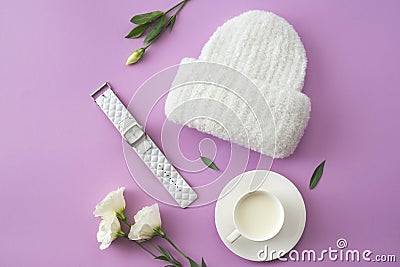 Knitted white hat Stock Photo